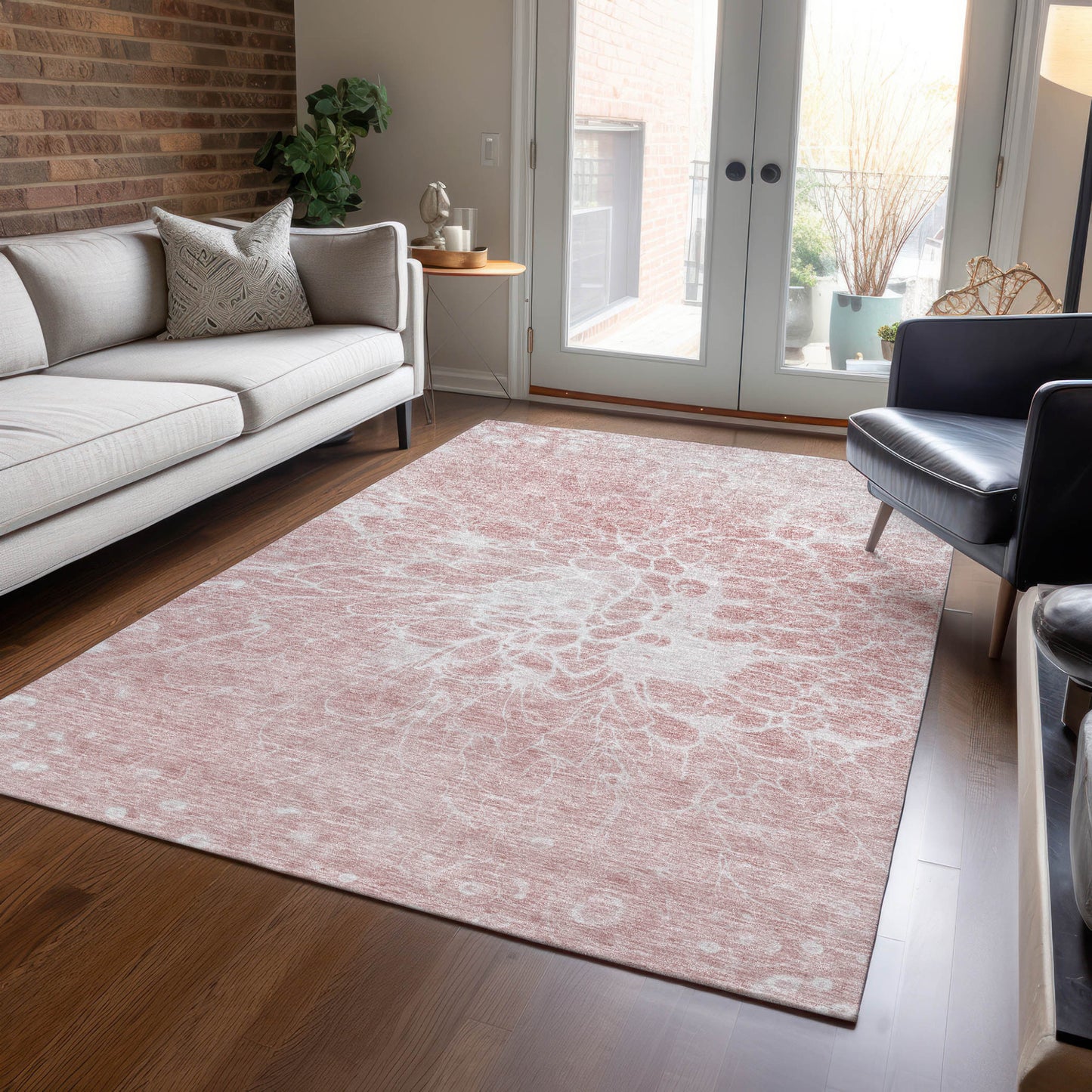 10' X 14' Pink Blush And Ivory Abstract Washable Indoor Outdoor Area Rug-7