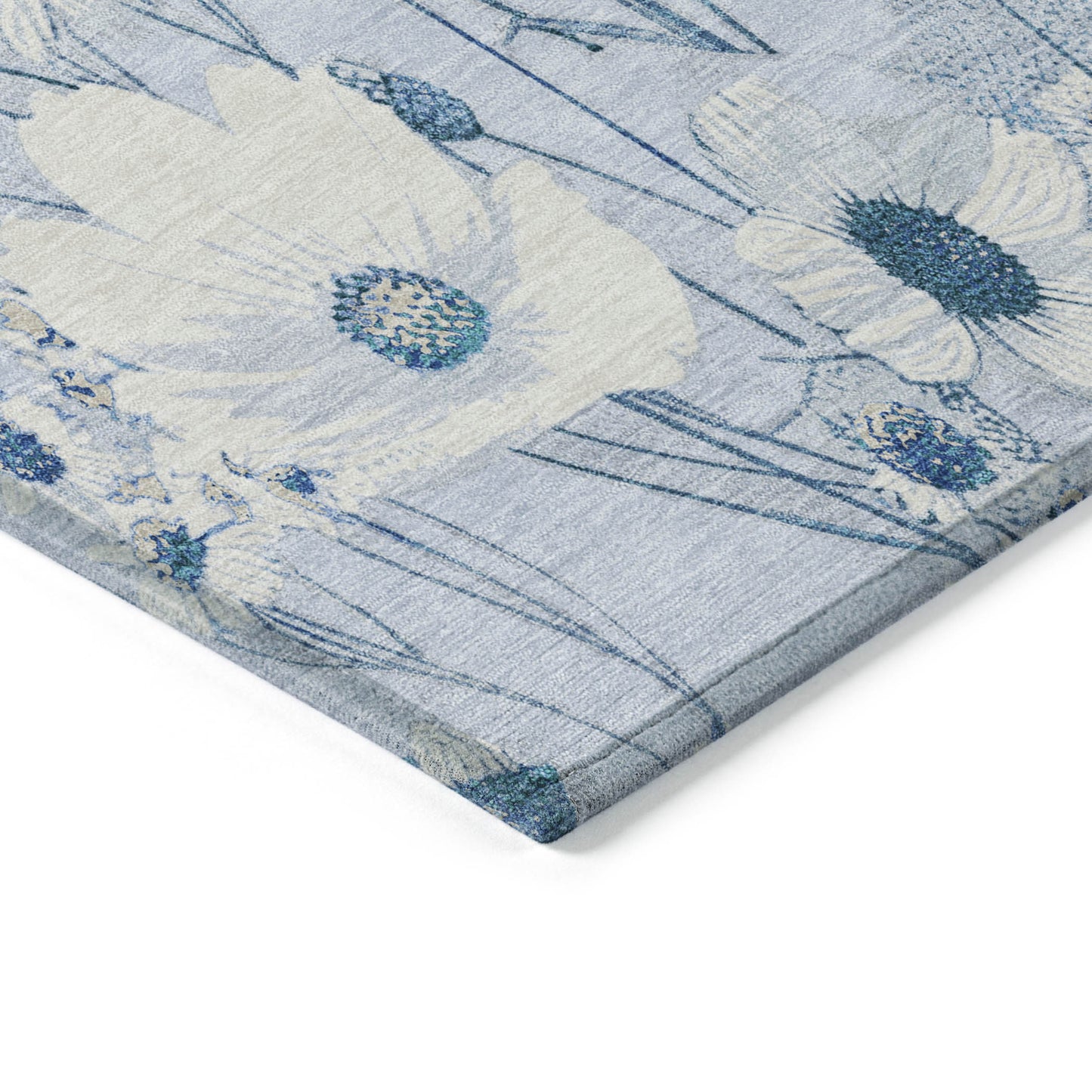 5' X 8' Sky Blue And Denim Blue Floral Washable Indoor Outdoor Area Rug-3