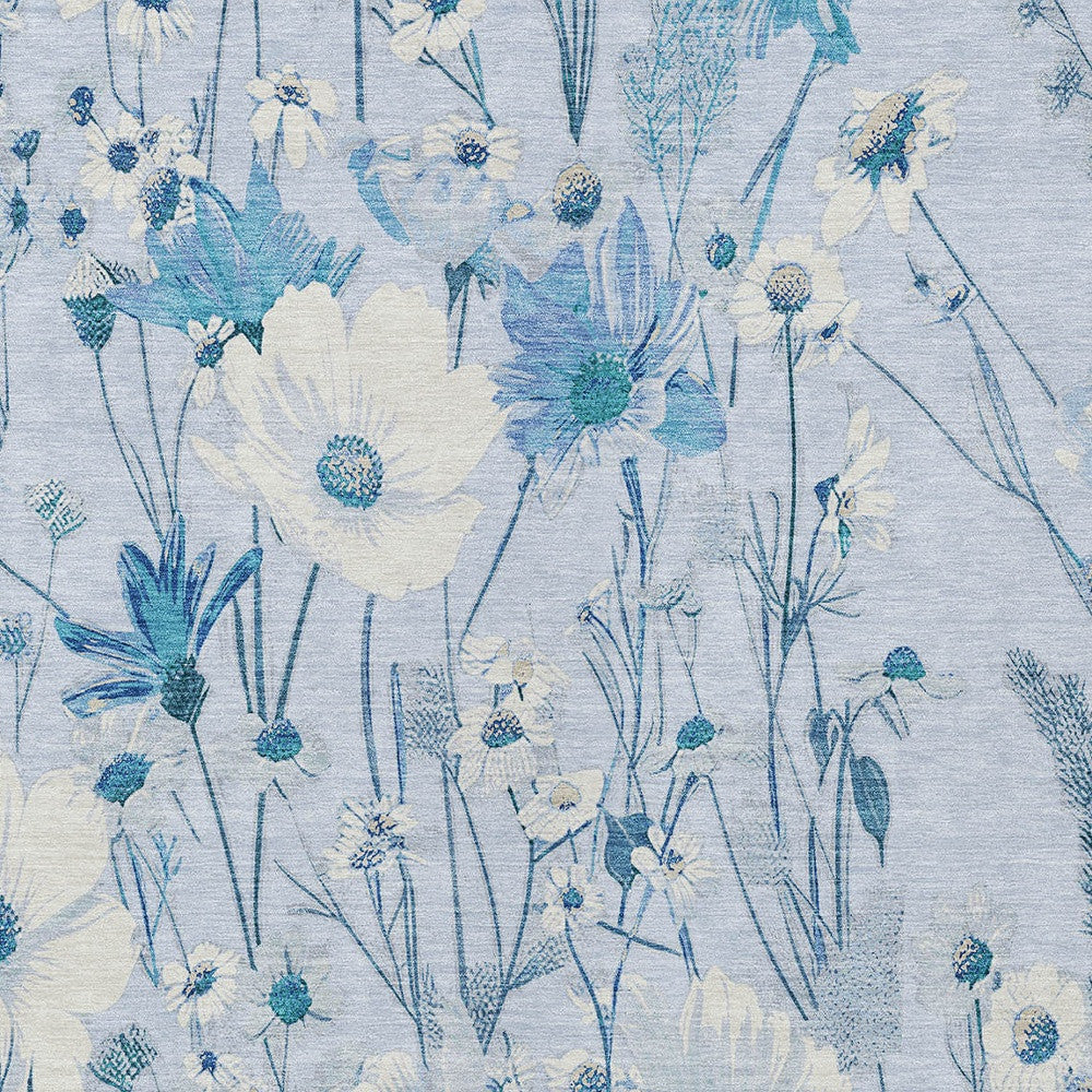 5' X 8' Sky Blue And Denim Blue Floral Washable Indoor Outdoor Area Rug-4