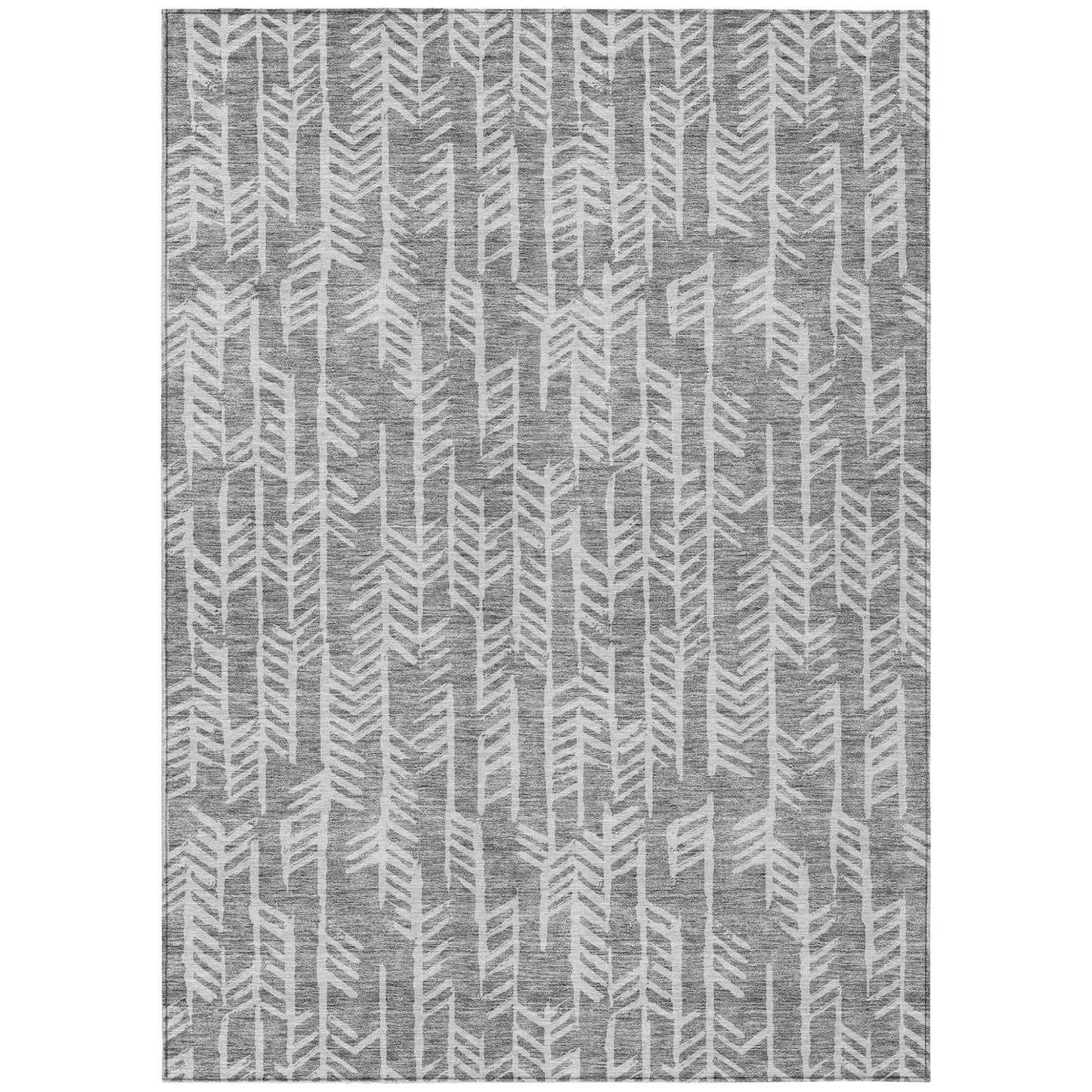 8' X 10' Gray And Silver Tribal Washable Indoor Outdoor Area Rug-1